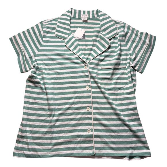J. Crew Factory Short Sleeve Knit Pajama Top Women's Size Medium Green White NWT - Picture 1 of 5
